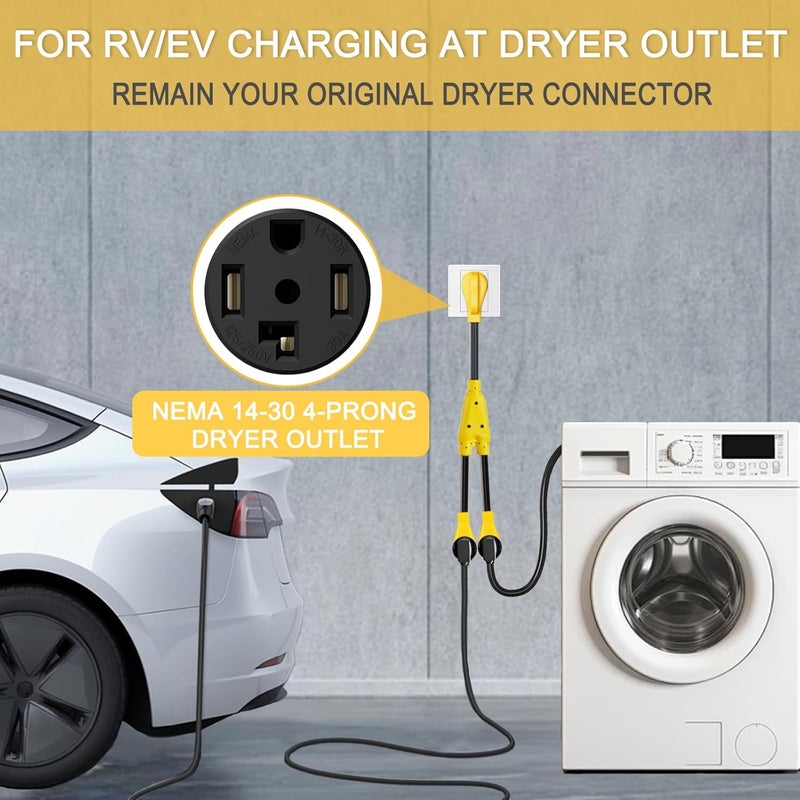 Suplevel 30 Amp Dryer Y Splitter to RV/EV, NEMA 14-30P to 14-50R/14-30R Splitter Power Adapter Cord, Dryer 4-Prong 30 AMP Y Adapter Cable for EV Charging at Dryer Outlet, STW 10 AWG, 3 FT, ETL Listed - Image 5